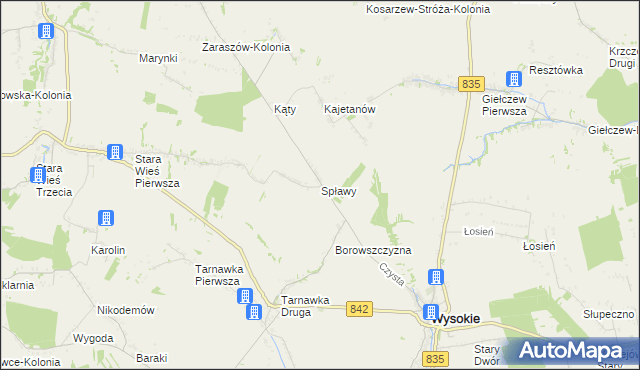 mapa Spławy gmina Wysokie, Spławy gmina Wysokie na mapie Targeo