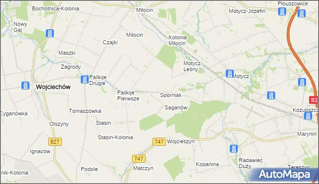 mapa Sporniak gmina Wojciechów, Sporniak gmina Wojciechów na mapie Targeo