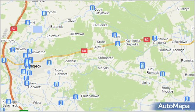 mapa Śródborze gmina Glinojeck, Śródborze gmina Glinojeck na mapie Targeo