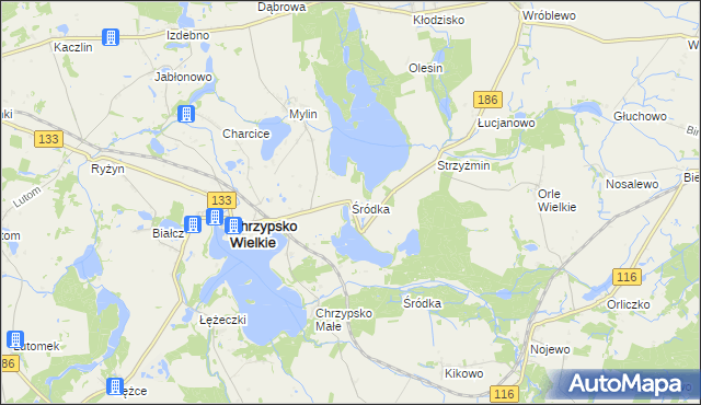 mapa Śródka gmina Chrzypsko Wielkie, Śródka gmina Chrzypsko Wielkie na mapie Targeo