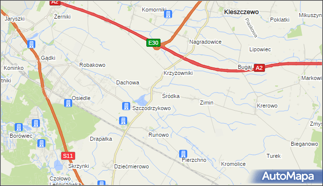 mapa Śródka gmina Kleszczewo, Śródka gmina Kleszczewo na mapie Targeo