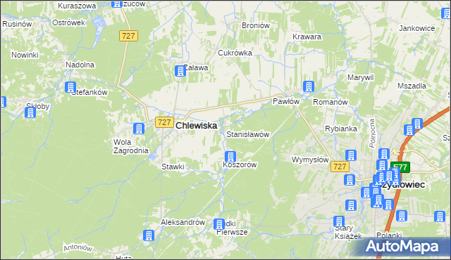 mapa Stanisławów gmina Chlewiska, Stanisławów gmina Chlewiska na mapie Targeo