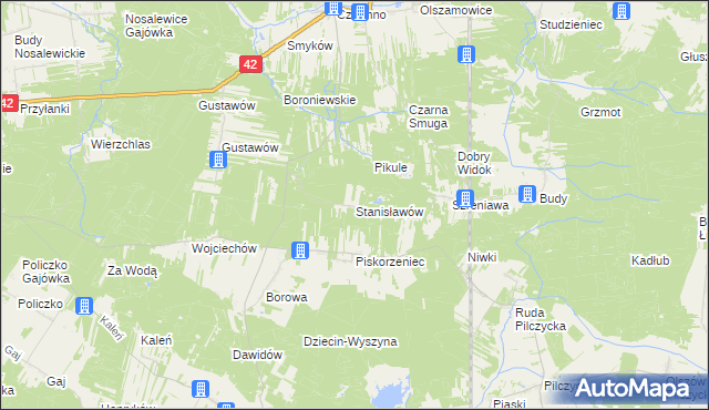 mapa Stanisławów gmina Fałków, Stanisławów gmina Fałków na mapie Targeo