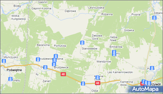 mapa Stanisławów gmina Odrzywół, Stanisławów gmina Odrzywół na mapie Targeo