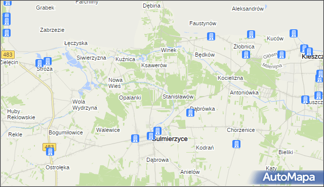 mapa Stanisławów gmina Sulmierzyce, Stanisławów gmina Sulmierzyce na mapie Targeo