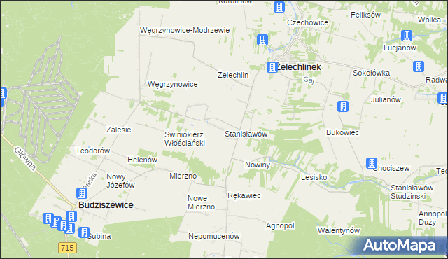 mapa Stanisławów gmina Żelechlinek, Stanisławów gmina Żelechlinek na mapie Targeo