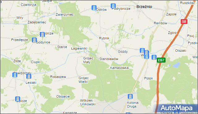 mapa Stanisławów gmina Złoczew, Stanisławów gmina Złoczew na mapie Targeo