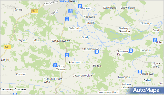 mapa Stanisławowo gmina Bieżuń, Stanisławowo gmina Bieżuń na mapie Targeo