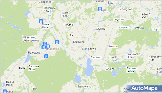 mapa Staniszewo gmina Kartuzy, Staniszewo gmina Kartuzy na mapie Targeo