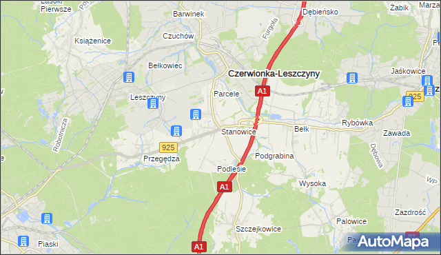 mapa Stanowice gmina Czerwionka-Leszczyny, Stanowice gmina Czerwionka-Leszczyny na mapie Targeo