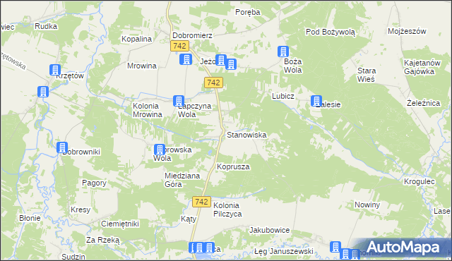 mapa Stanowiska gmina Kluczewsko, Stanowiska gmina Kluczewsko na mapie Targeo