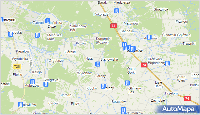 mapa Stanowiska gmina Smyków, Stanowiska gmina Smyków na mapie Targeo