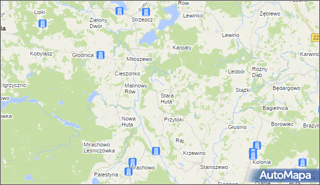 mapa Stara Huta gmina Kartuzy, Stara Huta gmina Kartuzy na mapie Targeo