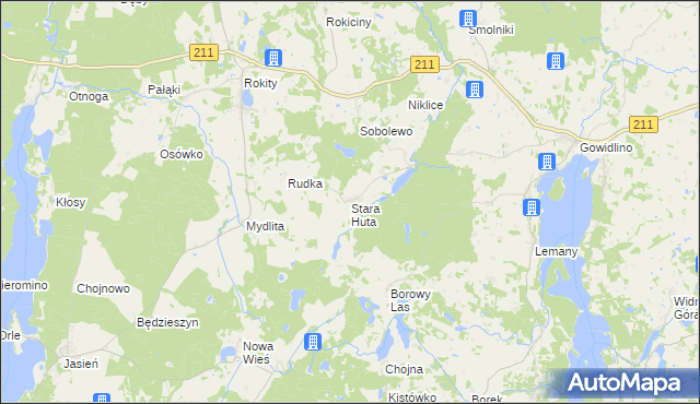 mapa Stara Huta gmina Sierakowice, Stara Huta gmina Sierakowice na mapie Targeo