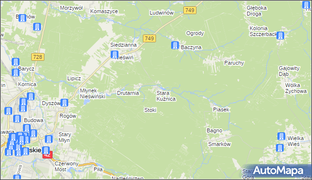 mapa Stara Kuźnica gmina Końskie, Stara Kuźnica gmina Końskie na mapie Targeo