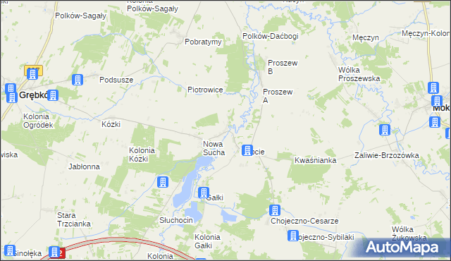 mapa Stara Sucha gmina Grębków, Stara Sucha gmina Grębków na mapie Targeo