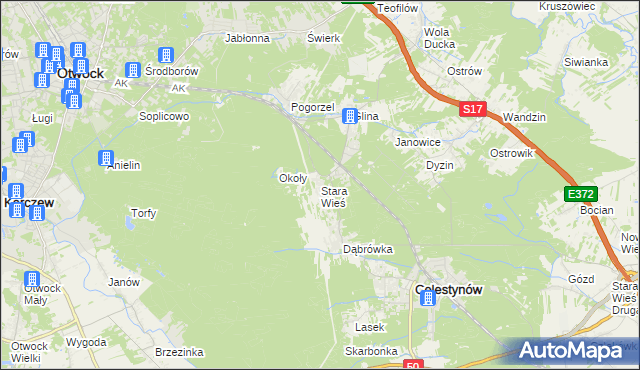 mapa Stara Wieś gmina Celestynów, Stara Wieś gmina Celestynów na mapie Targeo