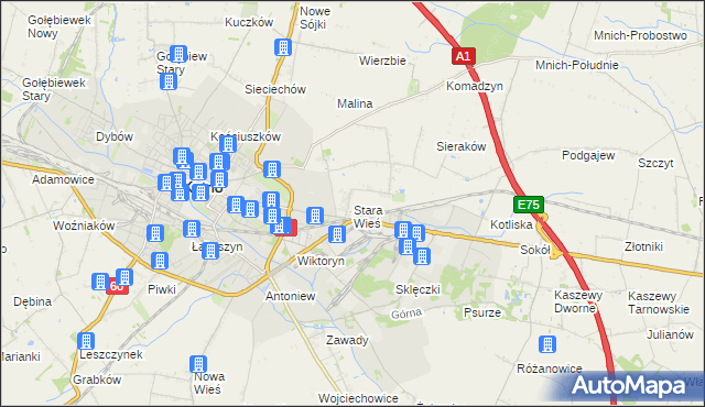 mapa Stara Wieś gmina Kutno, Stara Wieś gmina Kutno na mapie Targeo