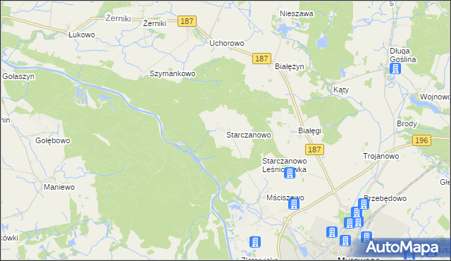 mapa Starczanowo gmina Murowana Goślina, Starczanowo gmina Murowana Goślina na mapie Targeo