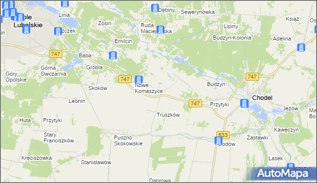 mapa Stare Komaszyce, Stare Komaszyce na mapie Targeo