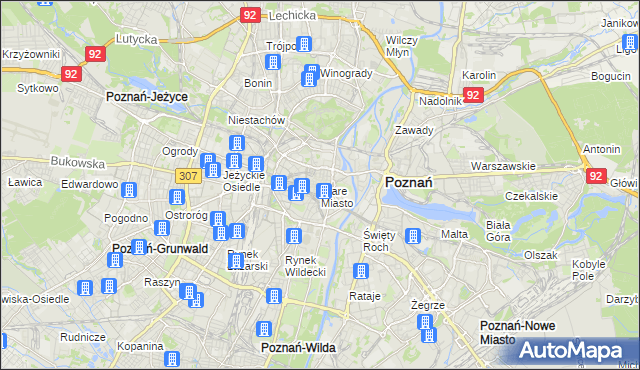 mapa Stare Miasto gmina Poznań, Stare Miasto gmina Poznań na mapie Targeo
