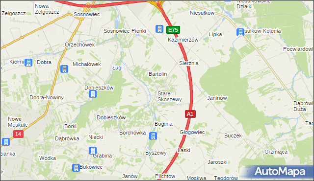 mapa Stare Skoszewy, Stare Skoszewy na mapie Targeo