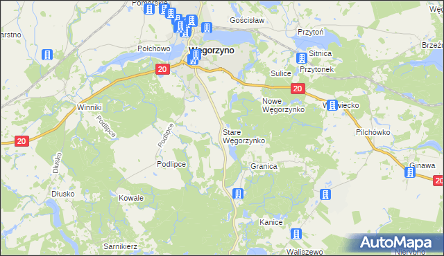 mapa Stare Węgorzynko, Stare Węgorzynko na mapie Targeo