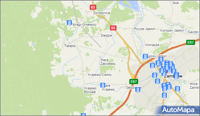 mapa Stare Zakrzewo, Stare Zakrzewo na mapie Targeo