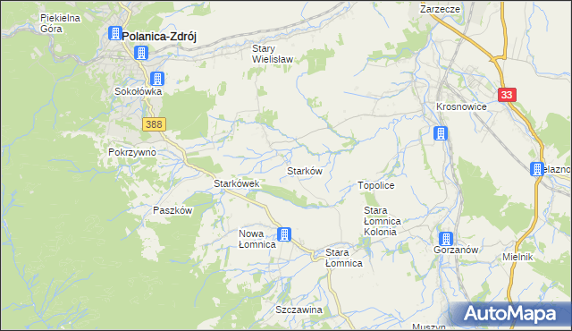 mapa Starków gmina Kłodzko, Starków gmina Kłodzko na mapie Targeo