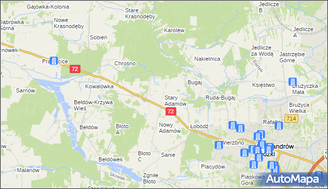 mapa Stary Adamów gmina Aleksandrów Łódzki, Stary Adamów gmina Aleksandrów Łódzki na mapie Targeo