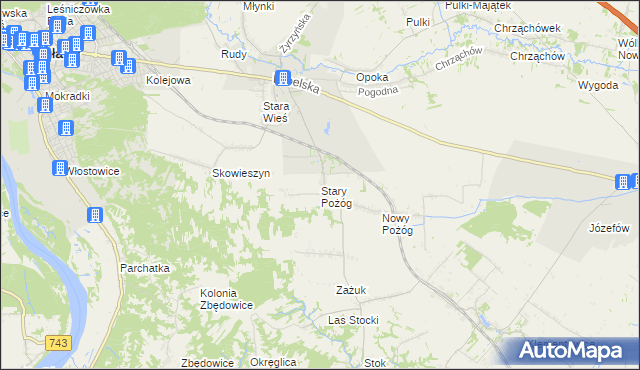 mapa Stary Pożóg, Stary Pożóg na mapie Targeo