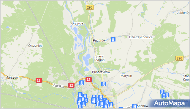 mapa Stary Żagań, Stary Żagań na mapie Targeo