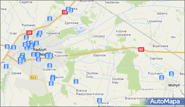 mapa Stasinów gmina Radzyń Podlaski, Stasinów gmina Radzyń Podlaski na mapie Targeo