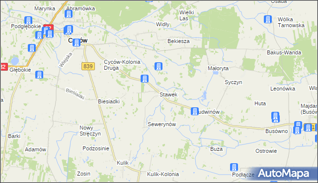 mapa Stawek gmina Cyców, Stawek gmina Cyców na mapie Targeo