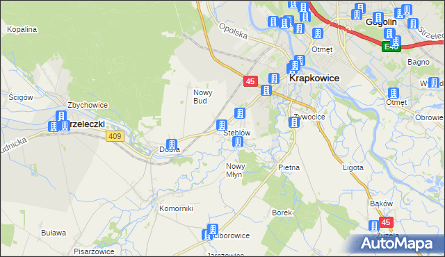 mapa Steblów gmina Krapkowice, Steblów gmina Krapkowice na mapie Targeo