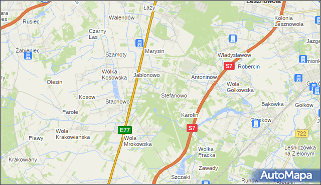 mapa Stefanowo gmina Lesznowola, Stefanowo gmina Lesznowola na mapie Targeo