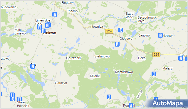 mapa Stefanowo gmina Liniewo, Stefanowo gmina Liniewo na mapie Targeo