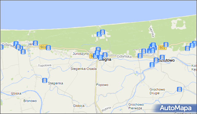 mapa Stegna powiat nowodworski, Stegna powiat nowodworski na mapie Targeo