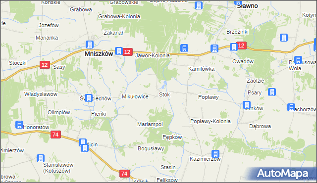 mapa Stok gmina Mniszków, Stok gmina Mniszków na mapie Targeo