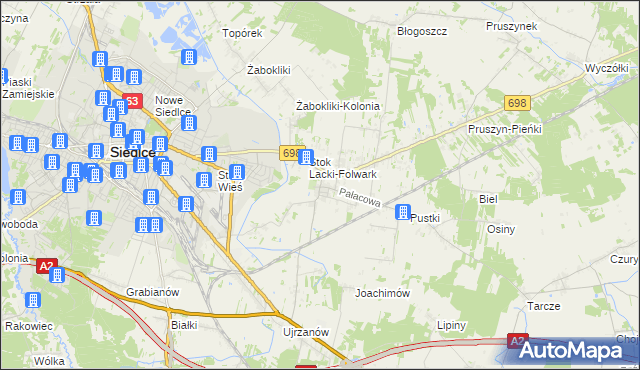 mapa Stok Lacki, Stok Lacki na mapie Targeo