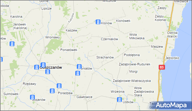mapa Strachanów, Strachanów na mapie Targeo