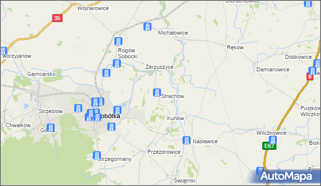 mapa Strachów gmina Sobótka, Strachów gmina Sobótka na mapie Targeo