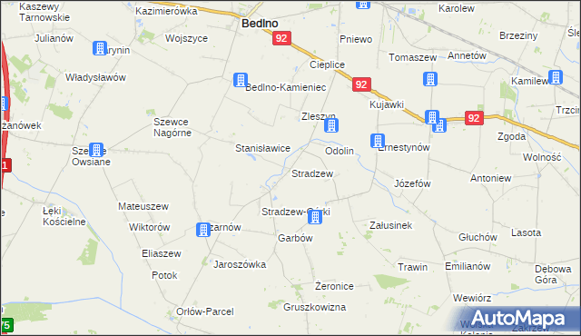 mapa Stradzew gmina Bedlno, Stradzew gmina Bedlno na mapie Targeo