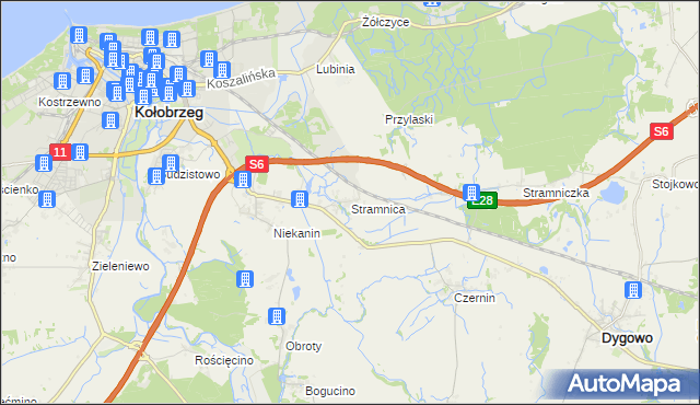 mapa Stramnica gmina Kołobrzeg, Stramnica gmina Kołobrzeg na mapie Targeo