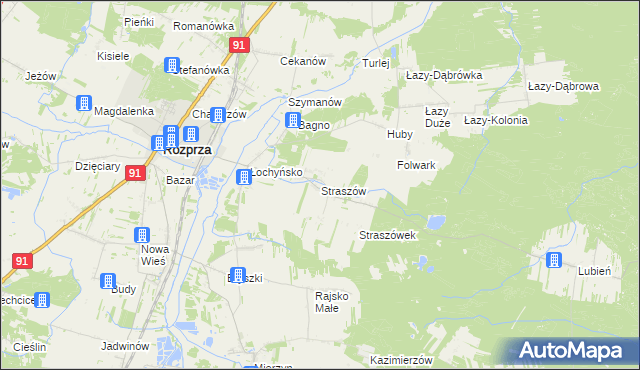 mapa Straszów gmina Rozprza, Straszów gmina Rozprza na mapie Targeo