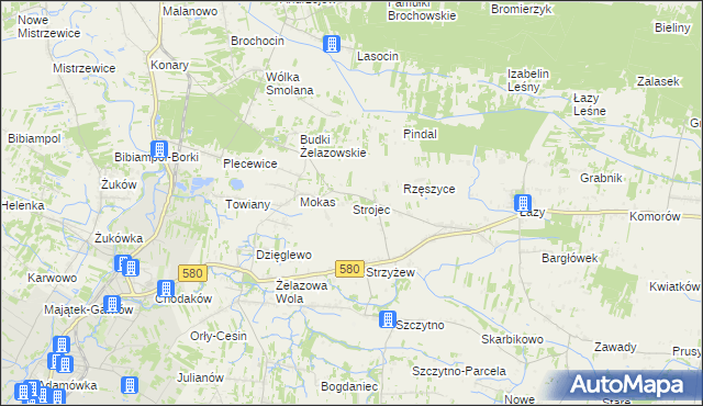 mapa Strojec gmina Kampinos, Strojec gmina Kampinos na mapie Targeo