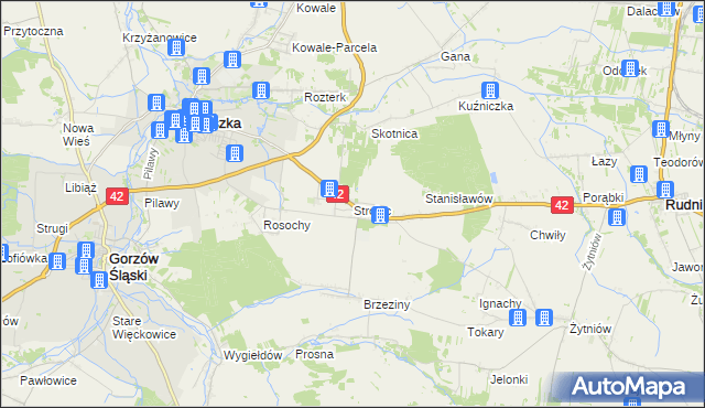 mapa Strojec gmina Praszka, Strojec gmina Praszka na mapie Targeo