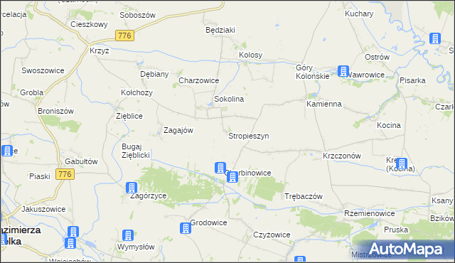 mapa Stropieszyn gmina Czarnocin, Stropieszyn gmina Czarnocin na mapie Targeo