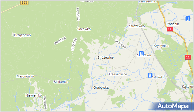 mapa Stróżewice, Stróżewice na mapie Targeo
