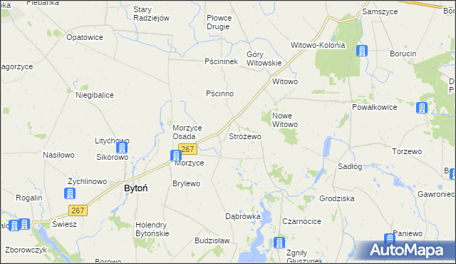 mapa Stróżewo gmina Bytoń, Stróżewo gmina Bytoń na mapie Targeo